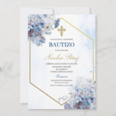 Blue Floral Bautizo Spanische Einladung (Vorderseite)