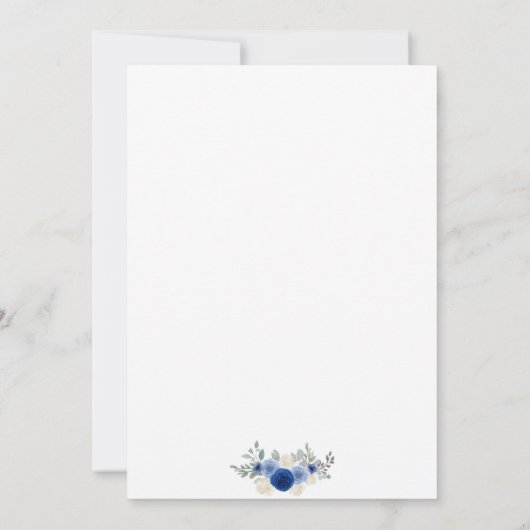 Blue Floral Bautizo Spanische Einladung (Rückseite)