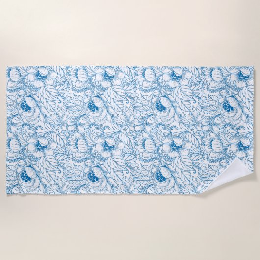 Blue Floral Beach Handtuch (Vorderseite)