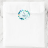 Blue Floral Beach Hawaiian Wedding/Verlobung Runder Aufkleber (Tasche)