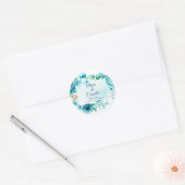 Blue Floral Beach Hawaiian Wedding/Verlobung Runder Aufkleber (Umschlag)