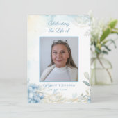 Blue Floral Beerdigung Gedenkorden Programm (Stehend Vorderseite)