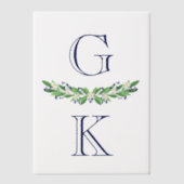 Blue Floral Berry Sprigs Monogram Wedlay Overlay Pergament Einladungen (Vorderseite)