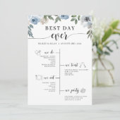 Blue Floral Best Day Ever Wedelzeitprogramm Programm (Stehend Vorderseite)