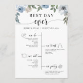 Blue Floral Best Day Ever Wedelzeitprogramm Programm (Vorderseite)
