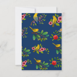 Blue Floral Bird Print Dankeskarte
