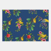 Blue Floral Bird Print Geschenkpapier Set (Vorderseite)