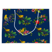 Blue Floral Bird Print Geschenktasche Große Geschenktüte (Vorderseite)