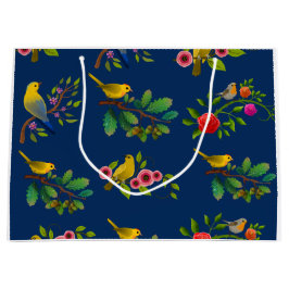 Blue Floral Bird Print Geschenktasche Große Geschenktüte