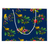 Blue Floral Bird Print Geschenktasche Große Geschenktüte (Rückseite)