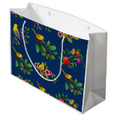 Blue Floral Bird Print Geschenktasche Große Geschenktüte (Rückseite Schrägansicht)