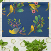 Blue Floral Bird Print Geschirrtuch (Gefaltet)