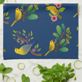 Blue Floral Bird Print Geschirrtuch
