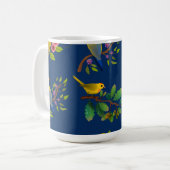 Blue Floral Bird Print Kaffeetasse (Vorderseite Links)