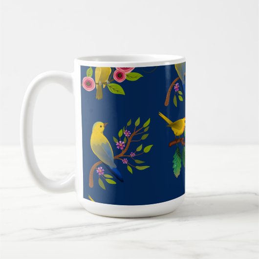 Blue Floral Bird Print Kaffeetasse (Links)