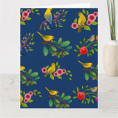 Blue Floral Bird Print Karte (Vorderseite)