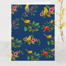 Blue Floral Bird Print