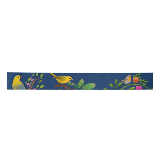 Blue Floral Bird Print Satinband (Vorderseite)