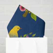 Blue Floral Bird Print