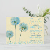 Blue Floral Birth Baby Shower Side und sehen Einladung (Stehend Vorderseite)