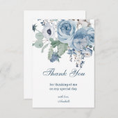 Blue Floral Birthday Dankeskarte (Vorne/Hinten)