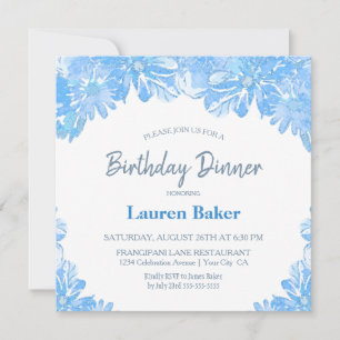 Blue Floral Birthday Dinner Party Einladung