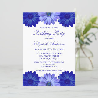 Blue Floral Birthday Einladung