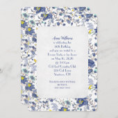 Blue Floral Birthday Party Einladung (Vorne/Hinten)