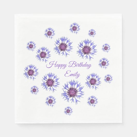 Blue Floral Birthday Party Paper Napkins Serviette (Vorderseite)