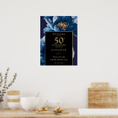 Blue Floral Black and Gold 50 Jahre Jubiläumszeich Poster (Küche)