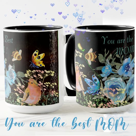 Blue Floral Black Best Mama Tasse