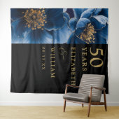 Blue Floral Black Gold 50 Jahre Jubiläum Hintergru Wandteppich (Beispiel (Horizontal))