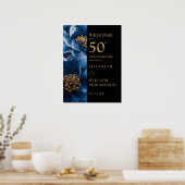 Blue Floral Black Gold 50 Jahre Jubiläumszeichen Poster (Küche)