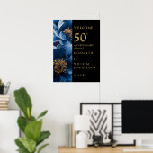 Blue Floral Black Gold 50 Jahre Jubiläumszeichen Poster (Heimbüro)