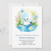 Blue Floral Blissful Duck Boy Baby Dusche Einladung (Vorderseite)