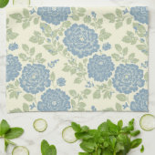 Blue Floral Block Print w Blue Stripes Geschirrtuch (Gefaltet)