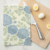 Blue Floral Block Print w Blue Stripes Geschirrtuch (Viertel Falte)