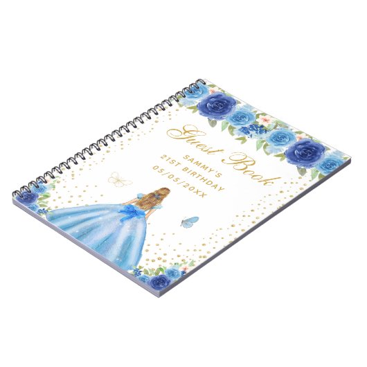 Blue Floral Blonde Hair Princess Gästebuch Notizblock (Linke Seite)