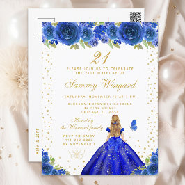 Blue Floral Blonde Hair Princess Geburtstagsparty Postkarte