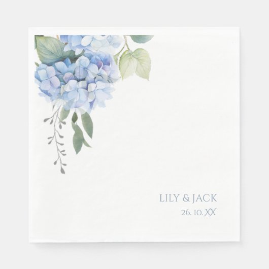 Blue-Floral Blue Hydrangea Wedding Serviette (Vorderseite)