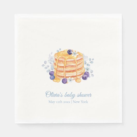Blue Floral Blueberry Pancake Brunch Babydusche Serviette (Vorderseite)