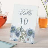 Blue Floral Blume Tischnummern Hochzeitsskripte Sockelschild (In Situ)