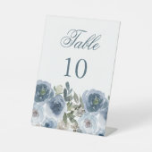 Blue Floral Blume Tischnummern Hochzeitsskripte Sockelschild (Vorderseite)