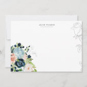 Blue Floral Blush Stationierungskarte Mitternacht Mitteilungskarte (Vorderseite)