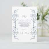 Blue Floral Boho Side Border Wedding Dankeskarte (Stehend Vorderseite)