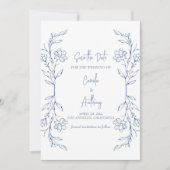 Blue Floral Boho Side Border Wedding Einladung (Vorderseite)