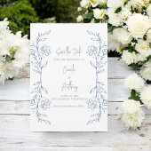 Blue Floral Boho Side Border Wedding Einladung