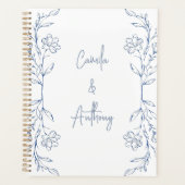 Blue Floral Boho Side Border Wedding Planer (Vorderseite)