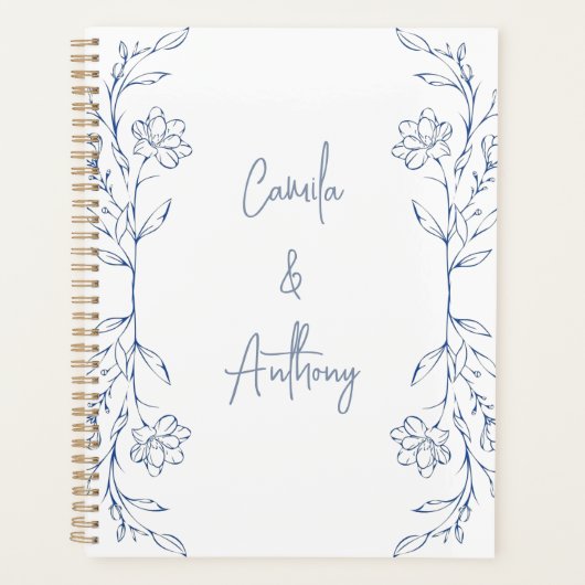 Blue Floral Boho Side Border Wedding Planer (Vorderseite)