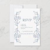 Blue Floral Boho Side Border Wedding RSVP Karte (Vorderseite)